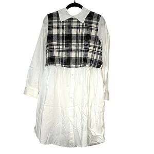 Venti 6 - B/W 2 in 1 Plaid Vest Dress - S